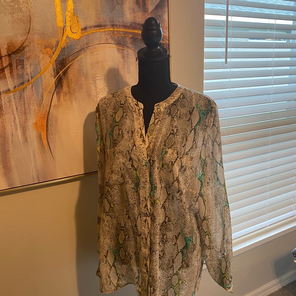 Covington Snake Print Blouse - Green and Gray